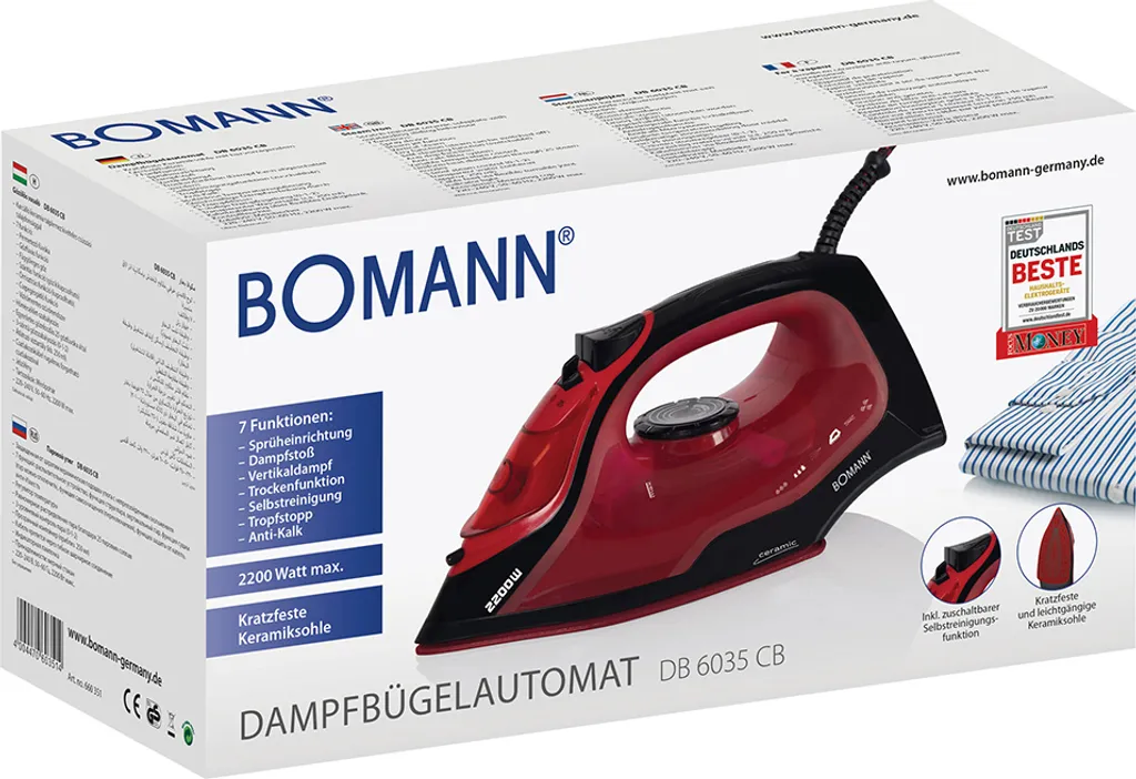 BOMANN Dampfbügelautomat DB 6035 CB Schwarz/rot Dampf Bügeleisen 7 Funktionen – Bild 8