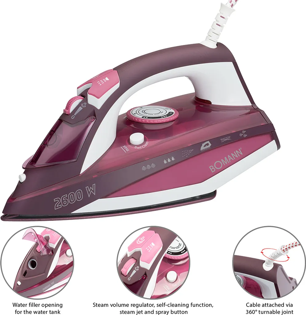 BOMANN Dampfbügelautomat DB 6005 CB Weiß/rot Dampf Bügeleisen 7 Funktionen – Bild 4