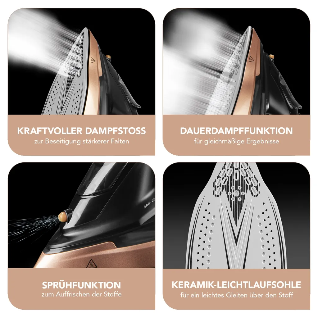 MAXXMEE Dampfbügeleisen - Mit Tropfstopp-, Antikalk- Und Selbstreinigungsfunktion Dampfbügeleisen Bügeleisen Kabellos Antikalk Selbstreinigung Tropfstop Keramik – Bild 4