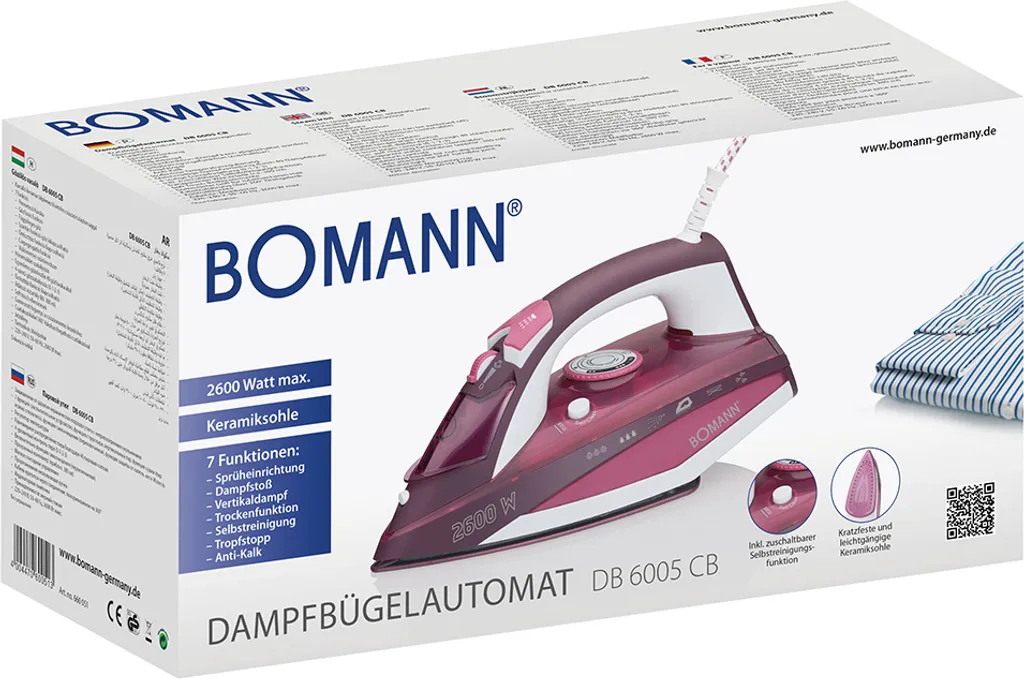 BOMANN Dampfbügelautomat DB 6005 CB Weiß/rot Dampf Bügeleisen 7 Funktionen – Bild 9