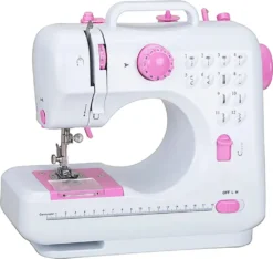 Elektrische Nähmaschine Tragbar Mini-Nähmaschine 2 Geschwindigkeit Mini Reisenähmaschine Nähen Maschine Doppelgewinde Foot Pedal Fusspedal Retoo