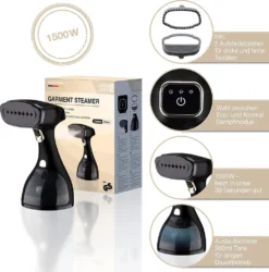 LEBENLANG Steamer Dampfglätter ( 1500W, 300ml, Quick & Go Automatik ) LCD Hand Dampfbürste Dampfglätter Kleidung & Hemden Bügeln - Dampfbügler Reise Bügeleisen Dampf Bügel - Steam Iron Bügelmaschine… Schwarz
