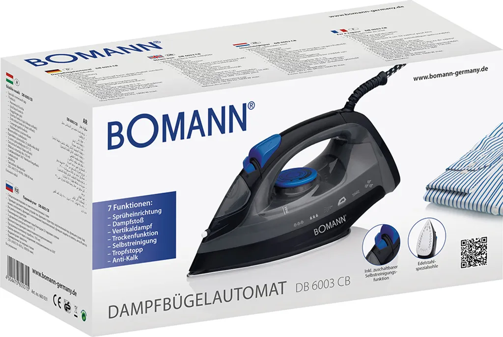 BOMANN Dampfbügelautomat DB 6003 CB Schwarz/blau Dampf Bügeleisen 7 Funktionen – Bild 9