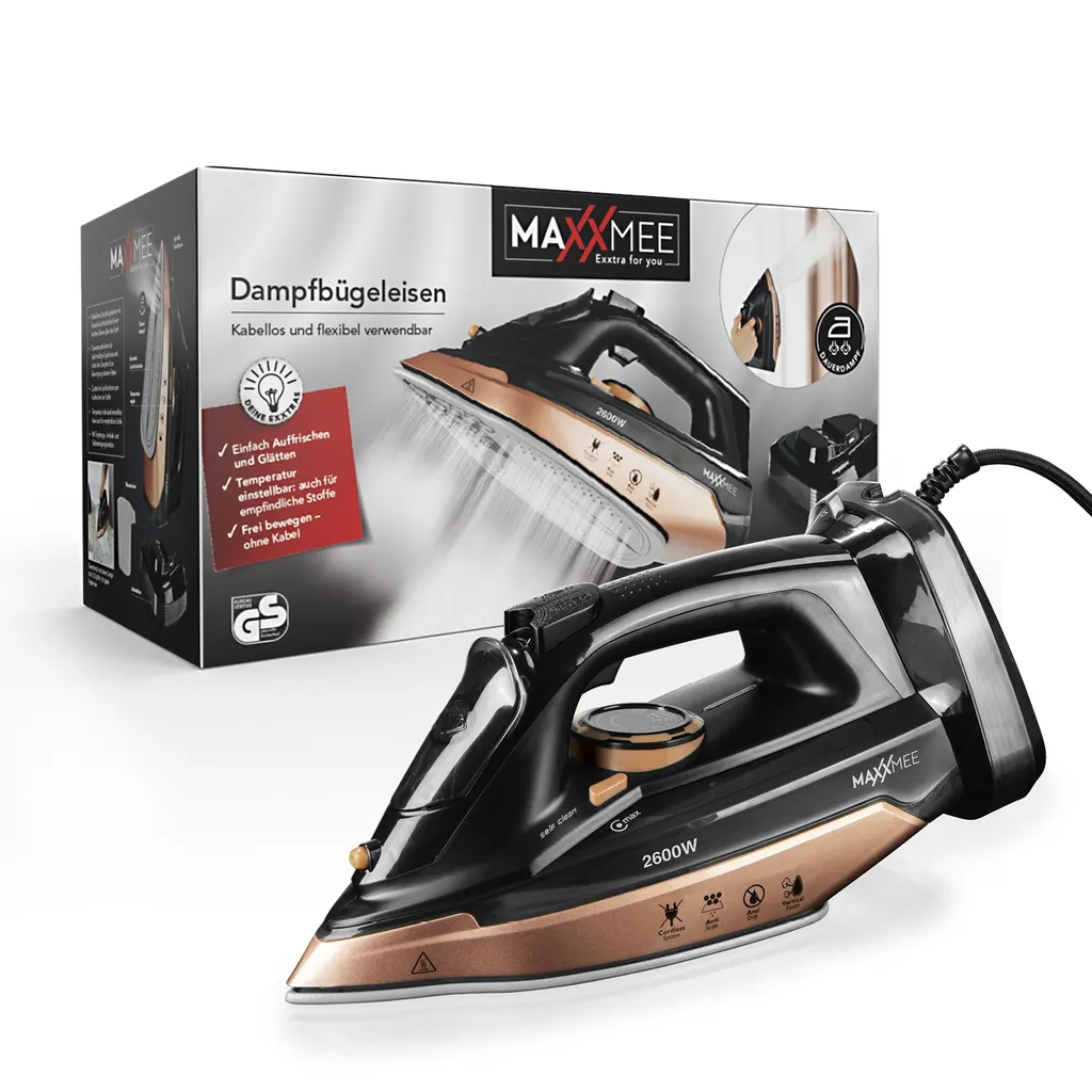 MAXXMEE Dampfbügeleisen - Mit Tropfstopp-, Antikalk- Und Selbstreinigungsfunktion Dampfbügeleisen Bügeleisen Kabellos Antikalk Selbstreinigung Tropfstop Keramik – Bild 7