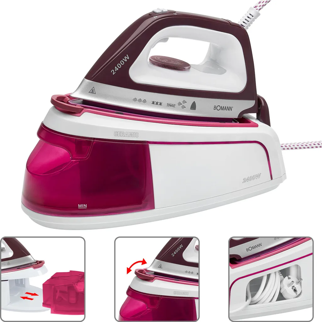 Bomann DBS 6034 CB Dampfbügelstation, Superglide-Keramiksohle, 3,5 Bar Dampfdruck, Elektronisches Anti-Tropf-System, 2300W, Weiß-flieder – Bild 4