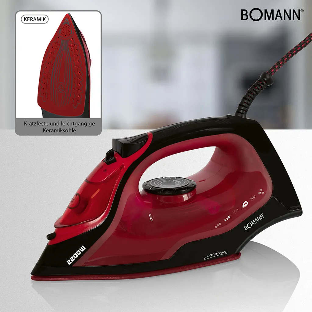 BOMANN Dampfbügelautomat DB 6035 CB Schwarz/rot Dampf Bügeleisen 7 Funktionen – Bild 3