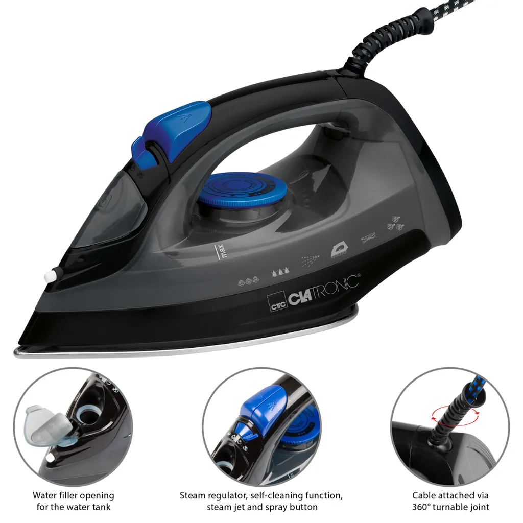 Clatronic Dampfbügelautomat 1800W DB 3703 Schwarz-blau – Bild 6
