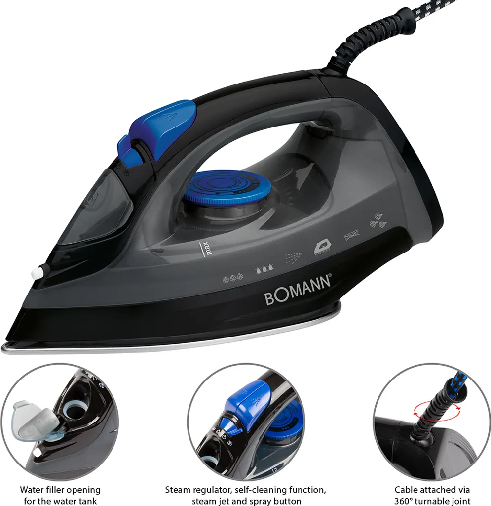 BOMANN Dampfbügelautomat DB 6003 CB Schwarz/blau Dampf Bügeleisen 7 Funktionen – Bild 4