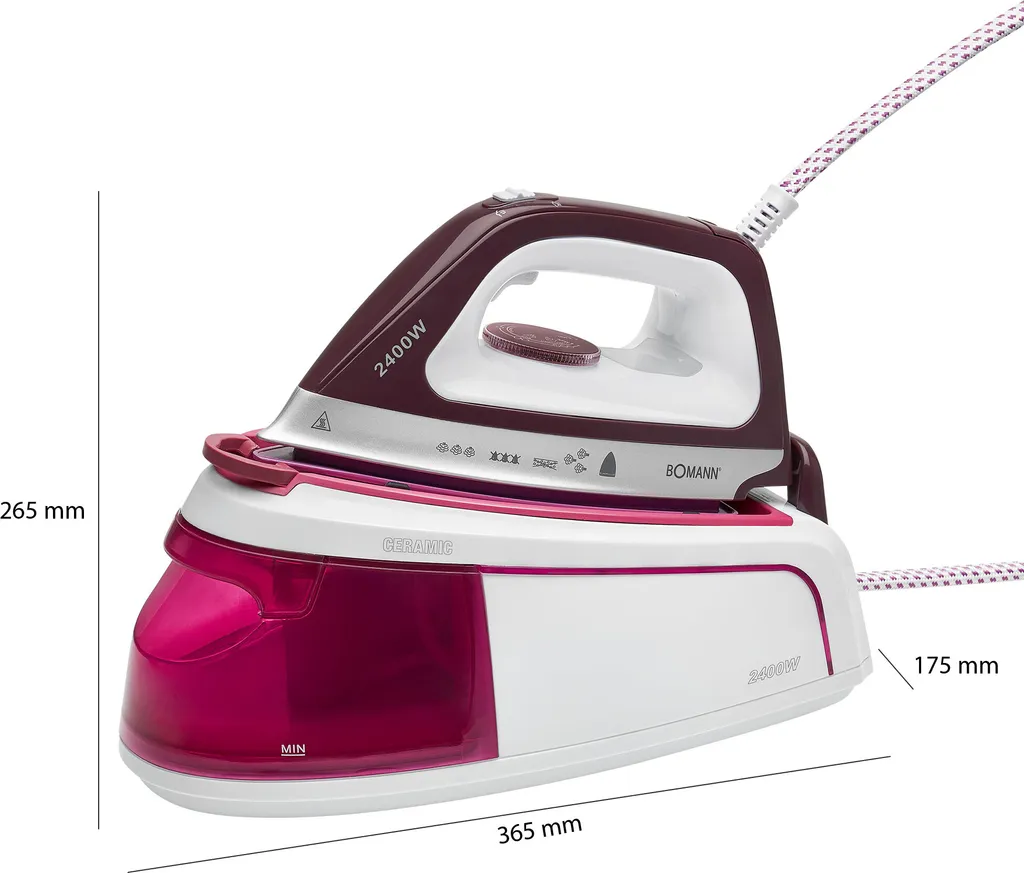 Bomann DBS 6034 CB Dampfbügelstation, Superglide-Keramiksohle, 3,5 Bar Dampfdruck, Elektronisches Anti-Tropf-System, 2300W, Weiß-flieder – Bild 8